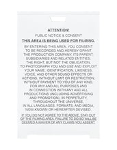 Load image into Gallery viewer, Crowd release notice board, front view of the filming notice