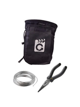 Load image into Gallery viewer, Sign hanging kit laid out: bag, wire coil and pliers
